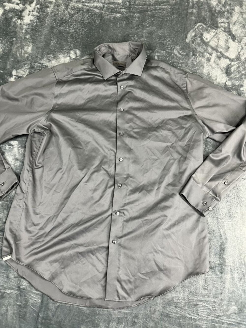 Calvin Klein Mens Slim Fit Long Sleeve Non-Iron Dress Shirt Gray 18